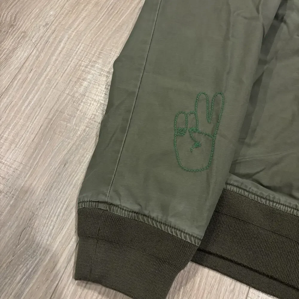 Authentic Polo Ralph Lauren Military Bomber Jacket Mens XL Peace Love USRL Green